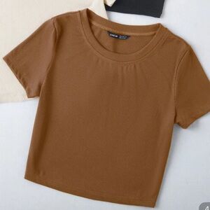 SHEIN Brown Ribbed Crop Top